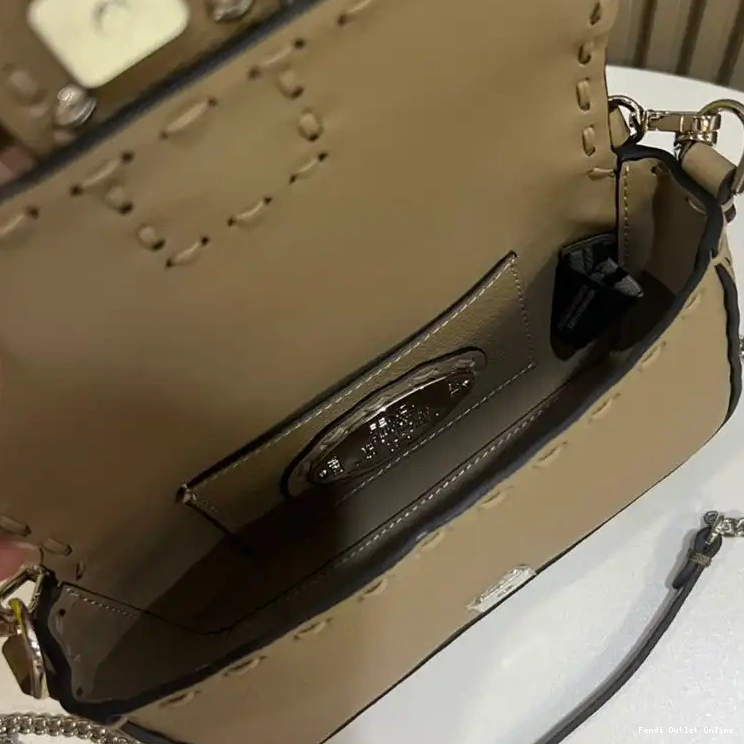 Affordable Leather Bag Selleria Khaki In Cuoio Baguette Fendi Romano Mini 0514